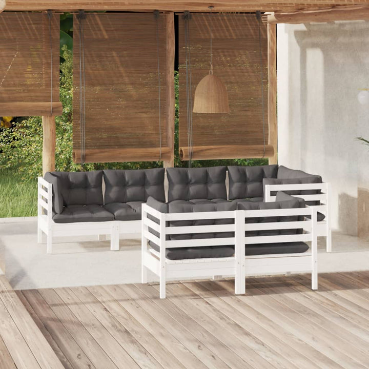 Set Mobilier Grădină Cu Perne Gri, 7 Piese, Lemn Masiv De Pin