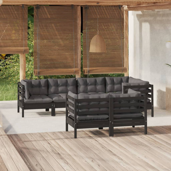 Set Mobilier Grădină Cu Perne Gri, 7 Piese, Lemn Masiv De Pin