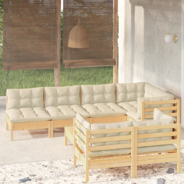 Set Mobilier De Grădină Cu Perne Gri, 8 Piese, Lemn Masiv Pin
