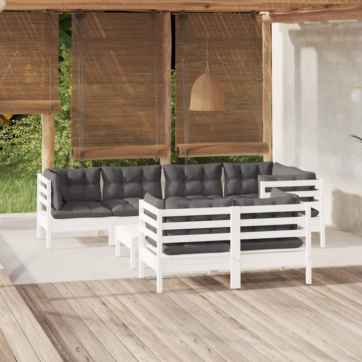 Set Mobilier De Grădină Cu Perne Gri, 8 Piese, Lemn Masiv Pin