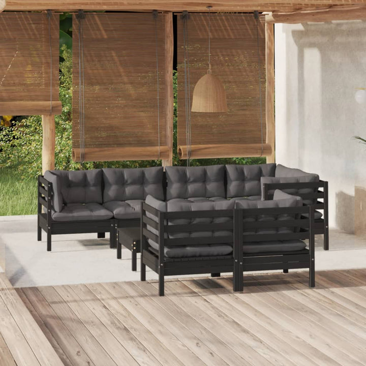 Set Mobilier De Grădină Cu Perne Gri, 8 Piese, Lemn Masiv Pin