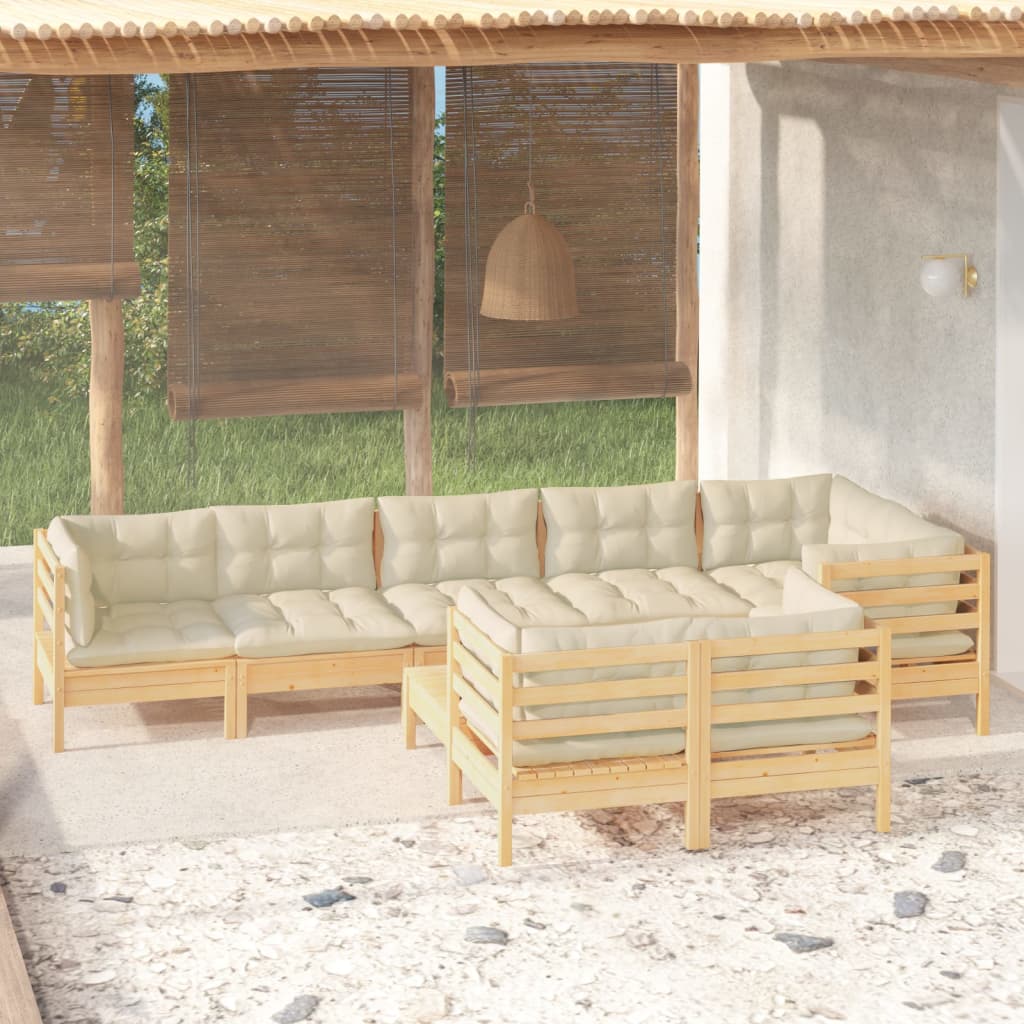 Set Mobilier De Grădină Cu Perne Gri, 9 Piese, Lemn Masiv Pin