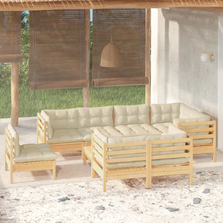 Set Mobilier De Grădină Cu Perne Gri, 9 Piese, Lemn Masiv Pin