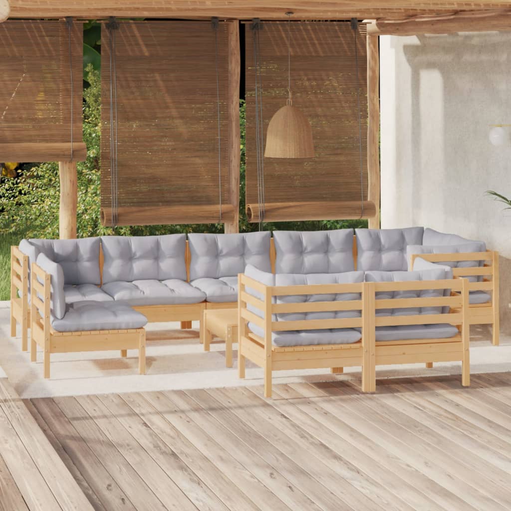 Set Mobilier Grădină Cu Perne Crem, 10 Piese, Lemn Masiv De Pin