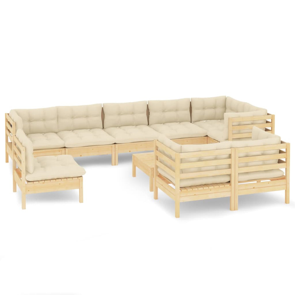 Set Mobilier Grădină Cu Perne Crem, 10 Piese, Lemn Masiv De Pin