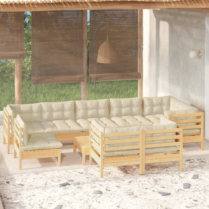 Set Mobilier Grădină Cu Perne Crem, 10 Piese, Lemn Masiv De Pin