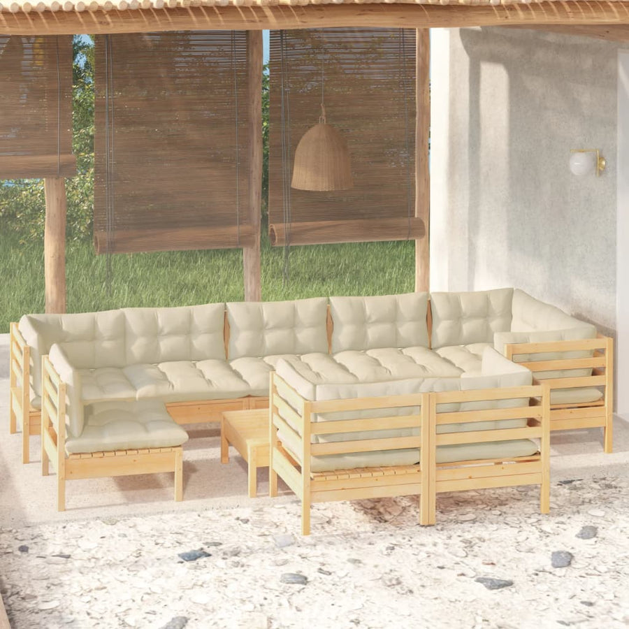Set Mobilier Grădină Cu Perne Crem, 10 Piese, Lemn Masiv De Pin