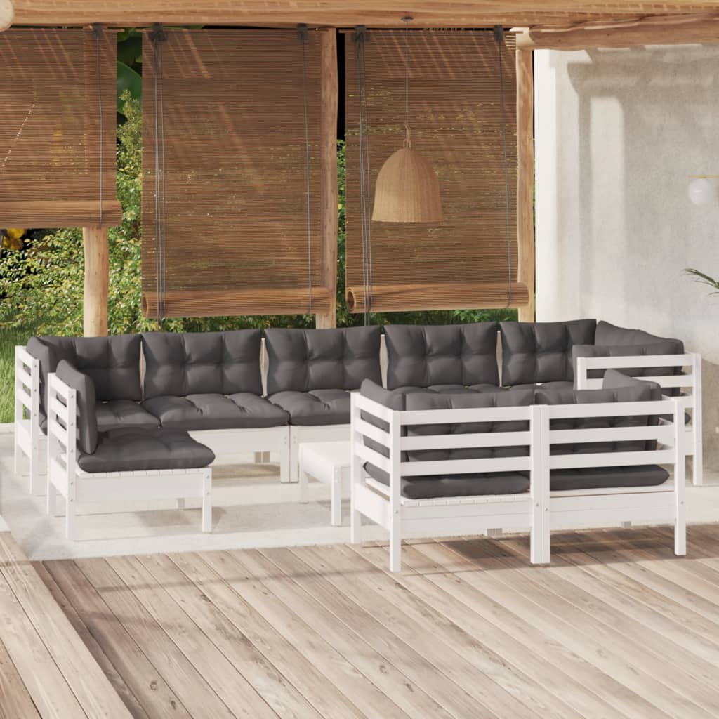 Set Mobilier Grădină Cu Perne Crem, 10 Piese, Lemn Masiv De Pin