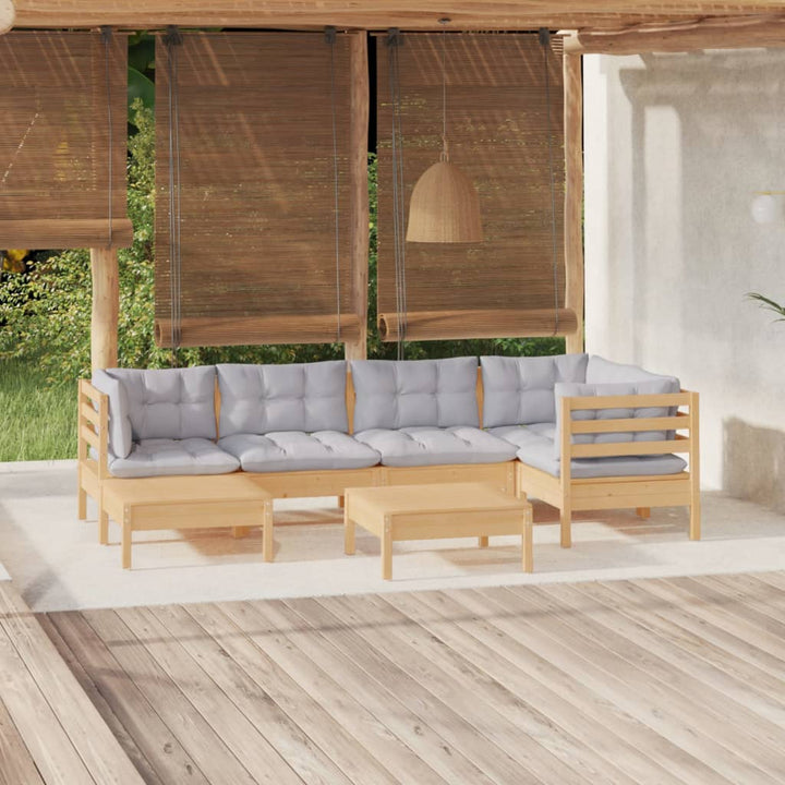 Set Mobilier Grădină Cu Perne Crem, 7 Piese, Lemn Masiv Pin
