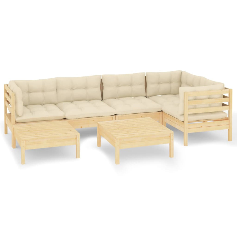 Set Mobilier Grădină Cu Perne Crem, 7 Piese, Lemn Masiv Pin