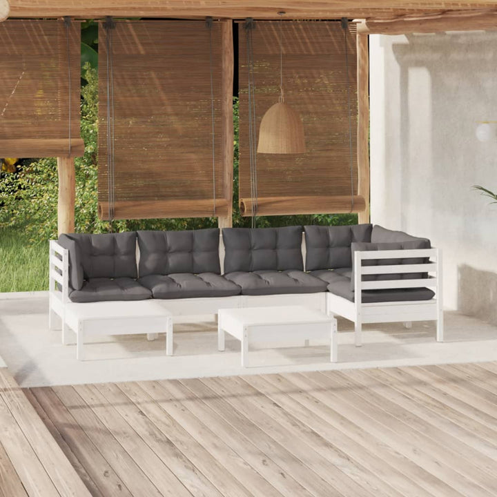Set Mobilier Grădină Cu Perne Crem, 7 Piese, Lemn Masiv Pin