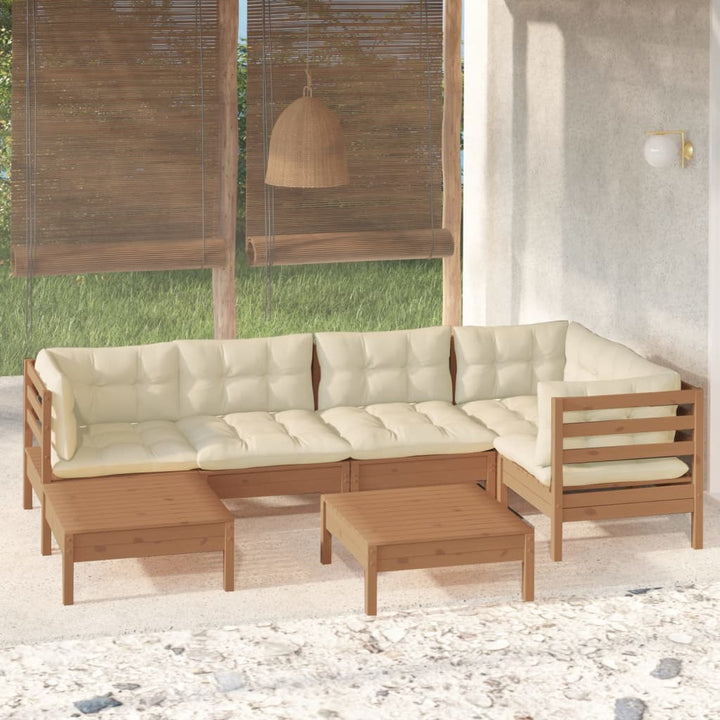 Set Mobilier Grădină Cu Perne Crem, 7 Piese, Lemn Masiv Pin