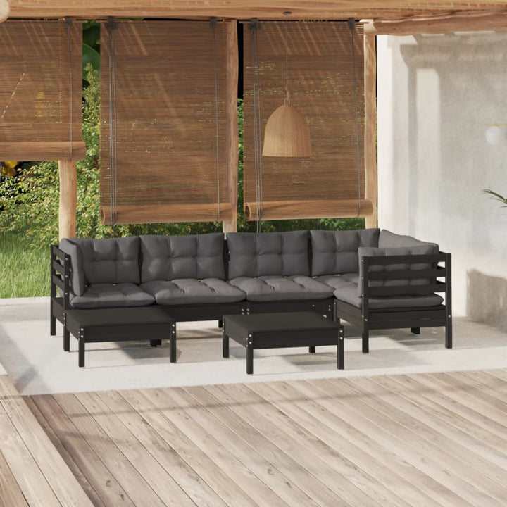 Set Mobilier Grădină Cu Perne Crem, 7 Piese, Lemn Masiv Pin