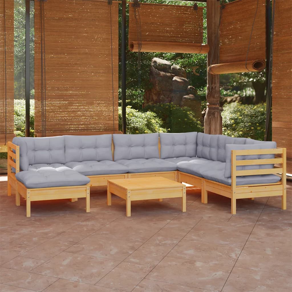 Set Mobilier De Grădină Cu Perne, 8 Piese, , Lemn Masiv Pin