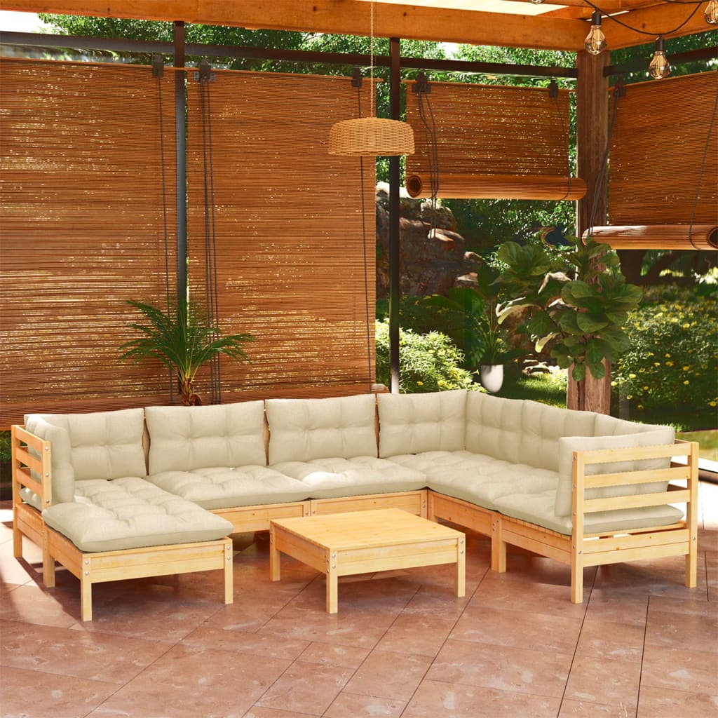 Set Mobilier De Grădină Cu Perne, 8 Piese, , Lemn Masiv Pin