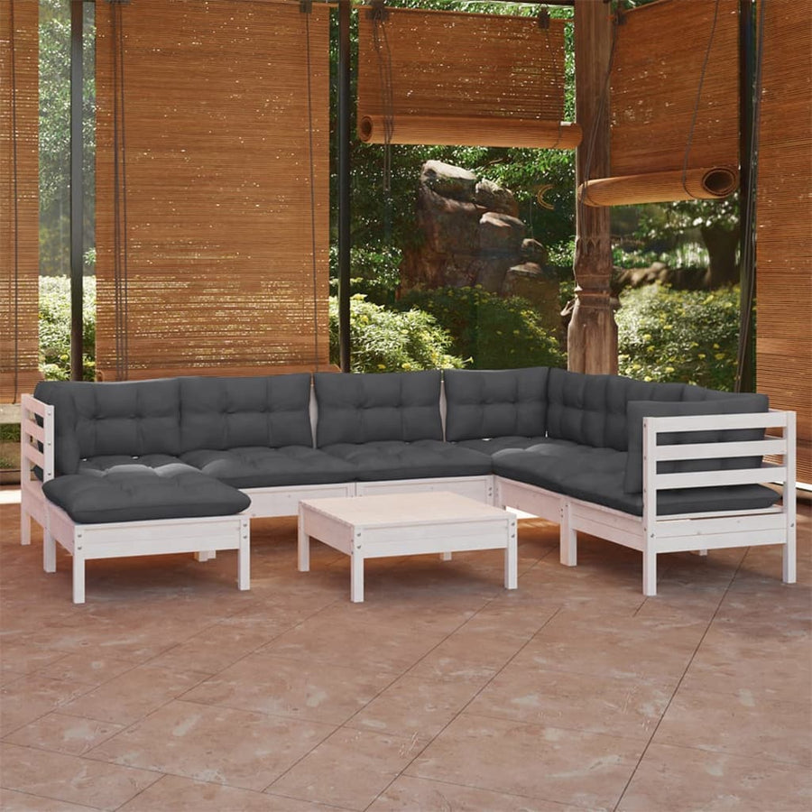 Set Mobilier De Grădină Cu Perne, 8 Piese, , Lemn Masiv Pin