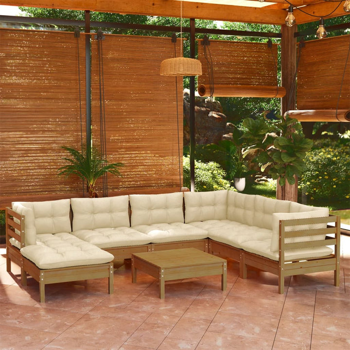 Set Mobilier De Grădină Cu Perne, 8 Piese, , Lemn Masiv Pin