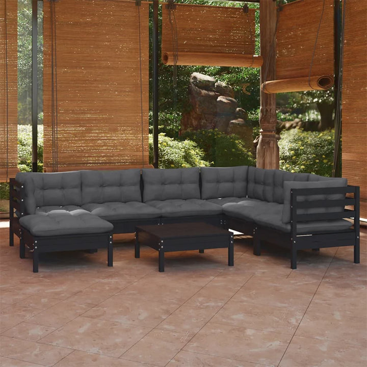 Set Mobilier De Grădină Cu Perne, 8 Piese, , Lemn Masiv Pin