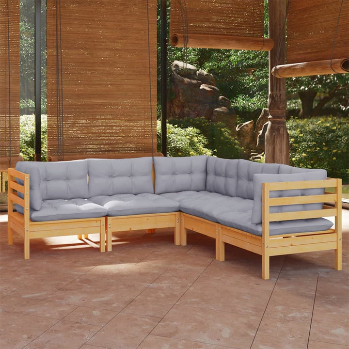 Set Mobilier Grădină Cu Perne Crem, 5 Piese, Lemn Masiv Pin