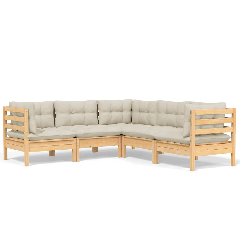 Set Mobilier Grădină Cu Perne Crem, 5 Piese, Lemn Masiv Pin