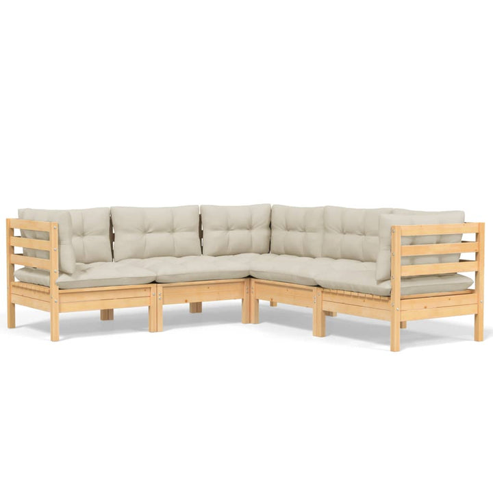 Set Mobilier Grădină Cu Perne Crem, 5 Piese, Lemn Masiv Pin