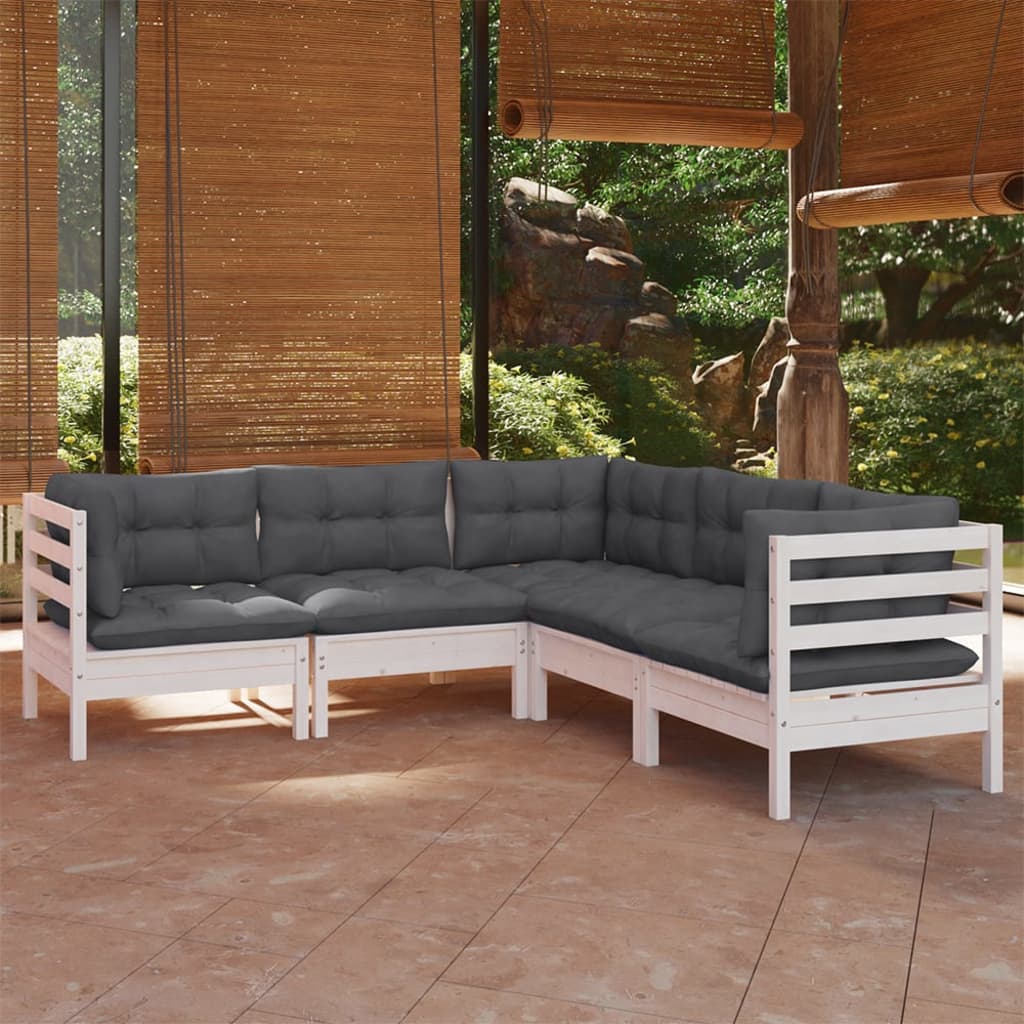 Set Mobilier Grădină Cu Perne Crem, 5 Piese, Lemn Masiv Pin