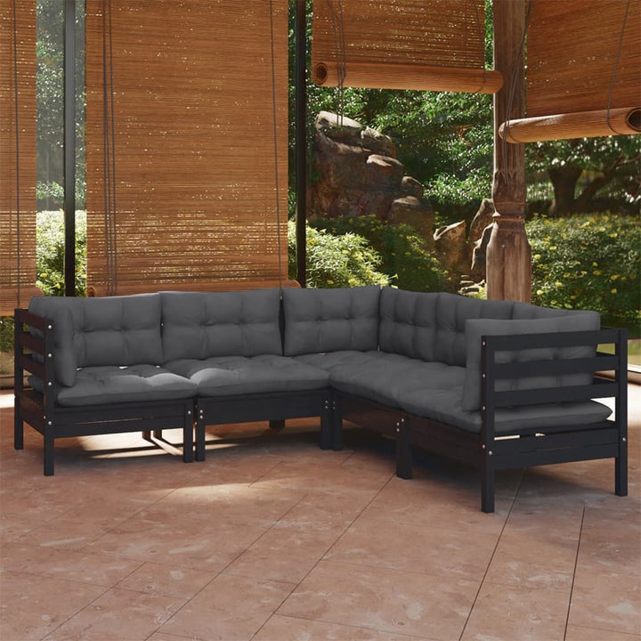 Set Mobilier Grădină Cu Perne Crem, 5 Piese, Lemn Masiv Pin