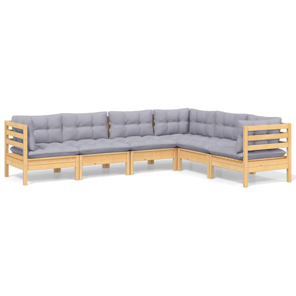 Set Mobilier Grădină Cu Perne Gri, 6 Piese, Lemn De Pin