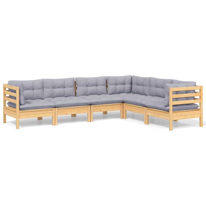 Set Mobilier Grădină Cu Perne Gri, 6 Piese, Lemn De Pin