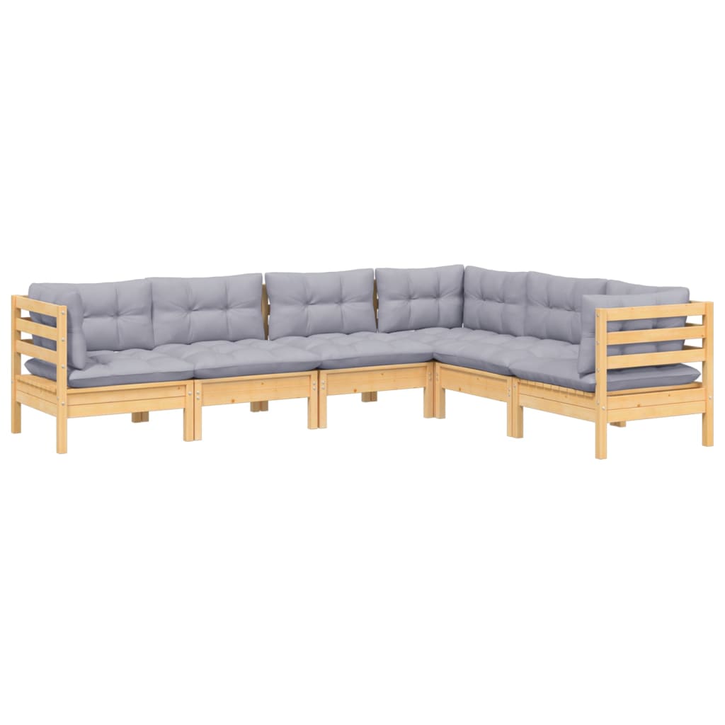 Set Mobilier Grădină Cu Perne Gri, 6 Piese, Lemn De Pin
