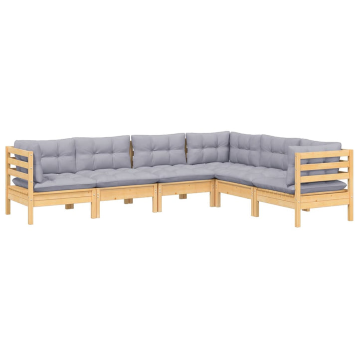 Set Mobilier Grădină Cu Perne Gri, 6 Piese, Lemn De Pin
