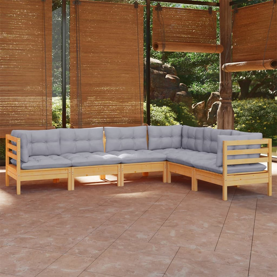 Set Mobilier Grădină Cu Perne Gri, 6 Piese, Lemn De Pin