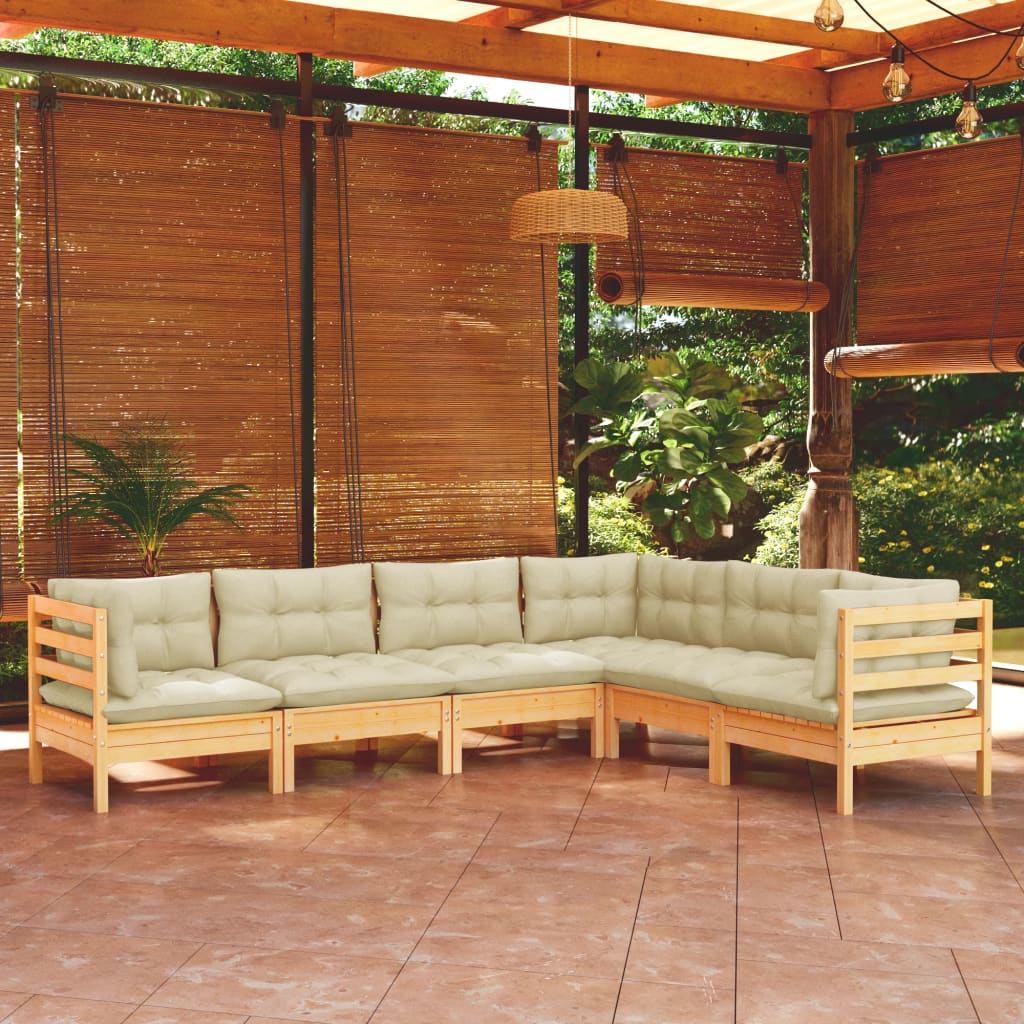 Set Mobilier Grădină Cu Perne Gri, 6 Piese, Lemn De Pin