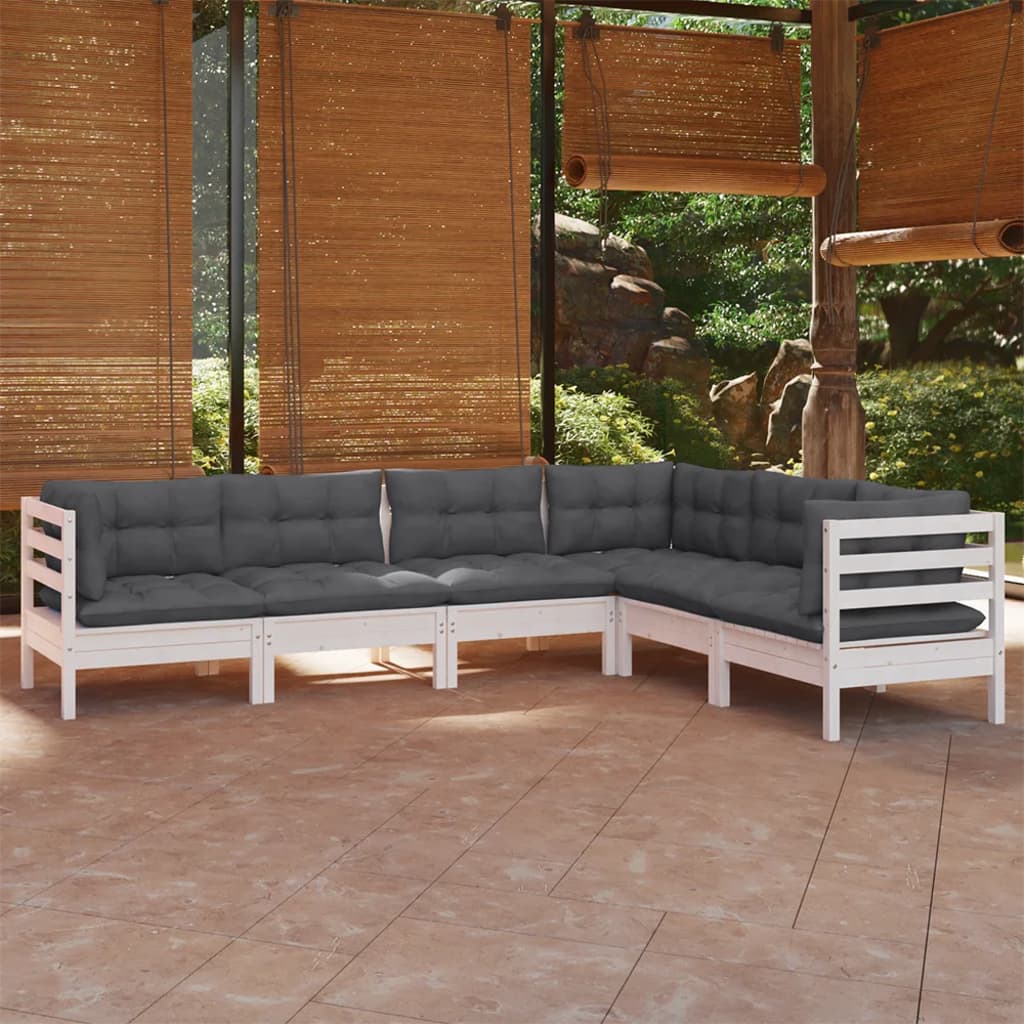 Set Mobilier Grădină Cu Perne Gri, 6 Piese, Lemn De Pin