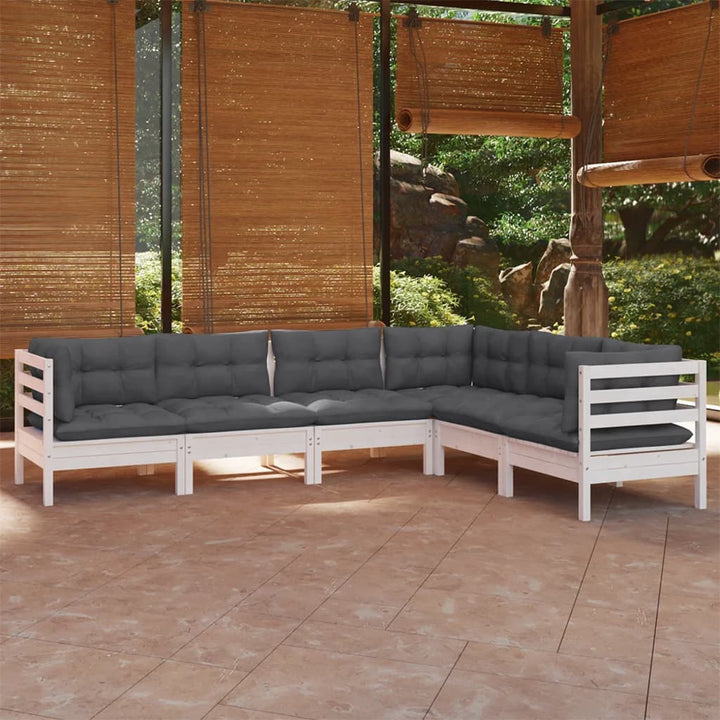 Set Mobilier Grădină Cu Perne Gri, 6 Piese, Lemn De Pin