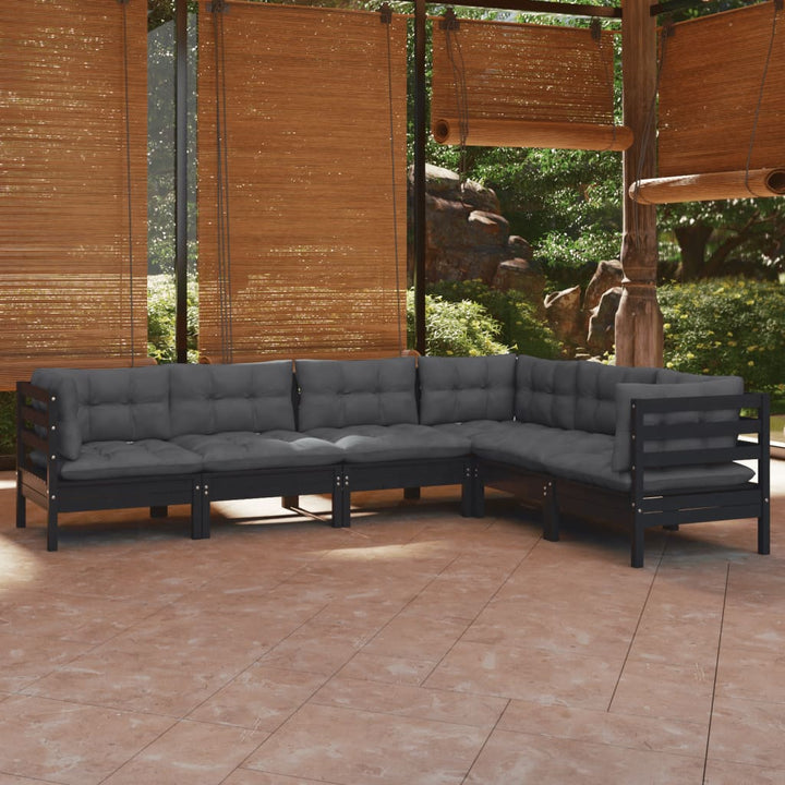 Set Mobilier Grădină Cu Perne Gri, 6 Piese, Lemn De Pin