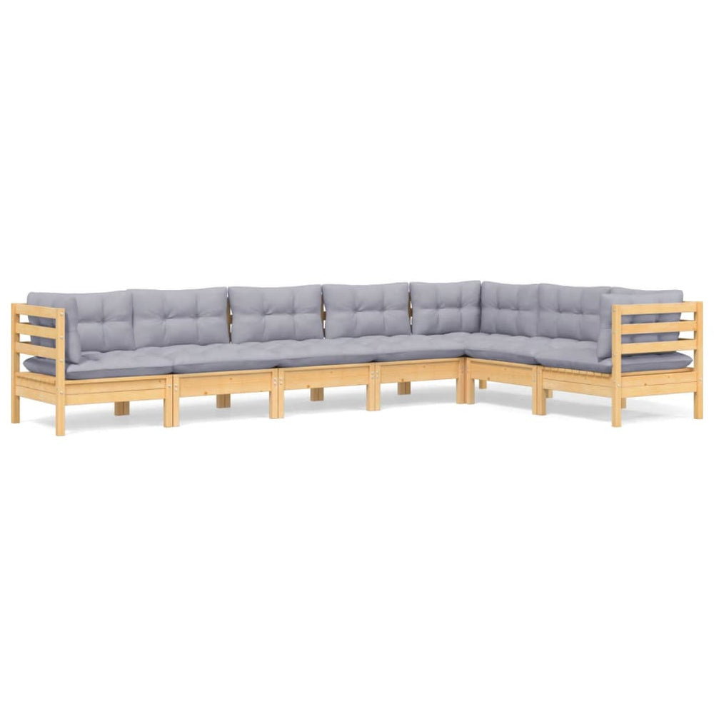 Set Mobilier Grădină Cu Perne Gri, 7 Piese, Lemn Masiv De Pin