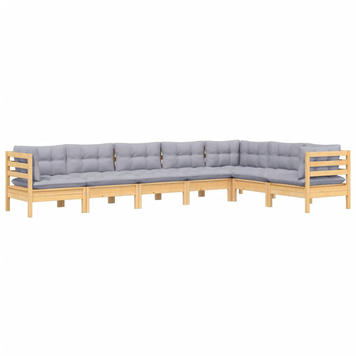 Set Mobilier Grădină Cu Perne Gri, 7 Piese, Lemn Masiv De Pin