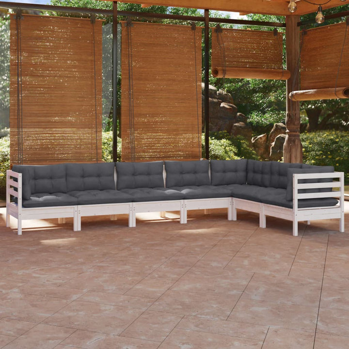 Set Mobilier Grădină Cu Perne Gri, 7 Piese, Lemn Masiv De Pin