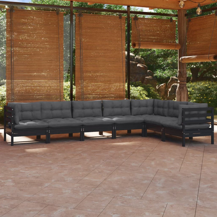 Set Mobilier Grădină Cu Perne Gri, 7 Piese, Lemn Masiv De Pin