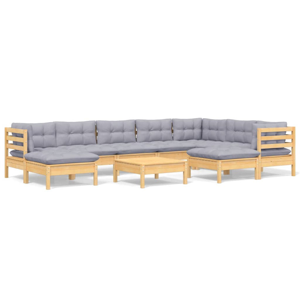 Set Mobilier Grădină Cu Perne, 10 Piese, Gri, Lemn Masiv Pin