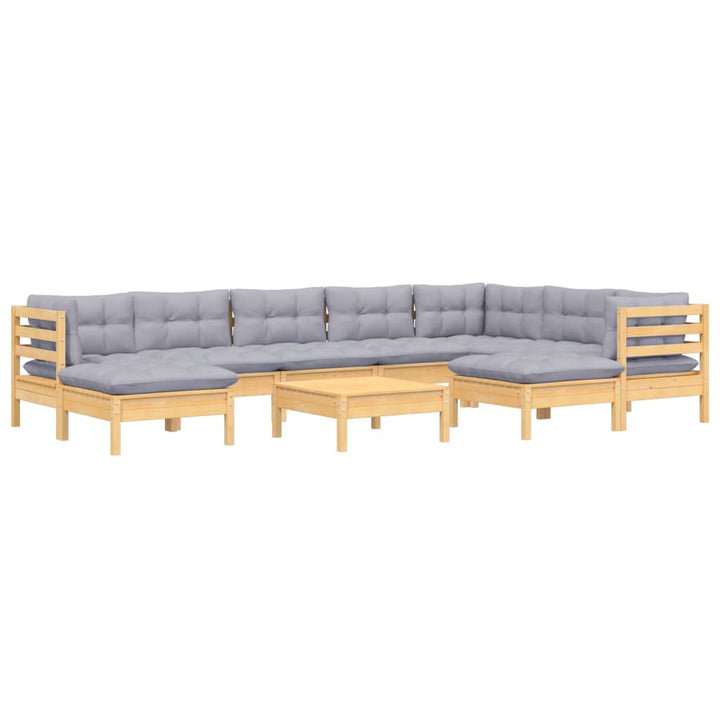 Set Mobilier Grădină Cu Perne, 10 Piese, Gri, Lemn Masiv Pin