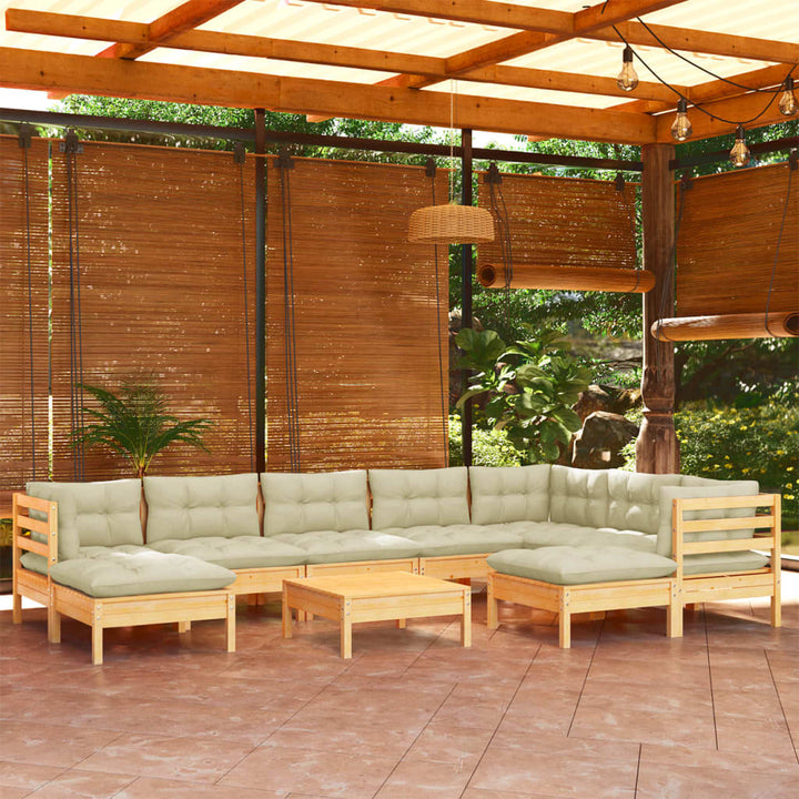 Set Mobilier Grădină Cu Perne, 10 Piese, Gri, Lemn Masiv Pin