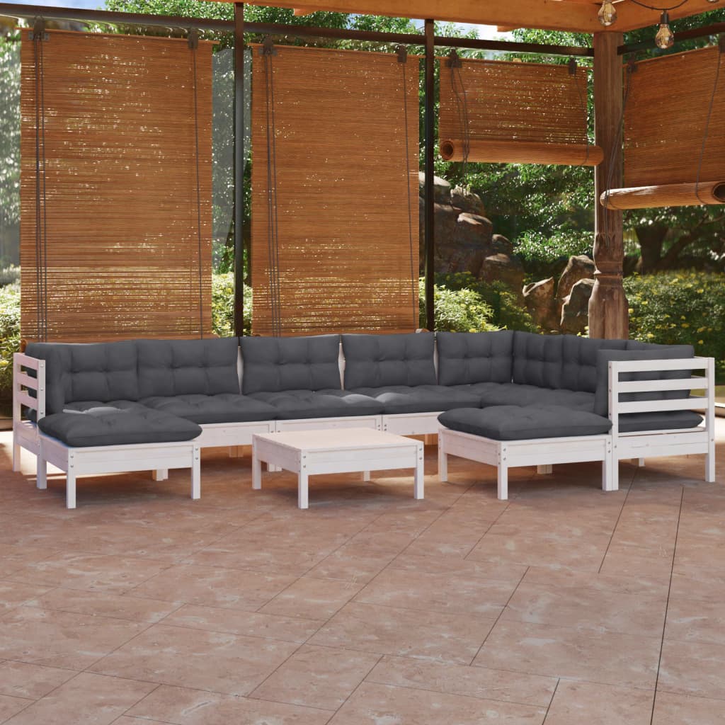 Set Mobilier Grădină Cu Perne, 10 Piese, Gri, Lemn Masiv Pin