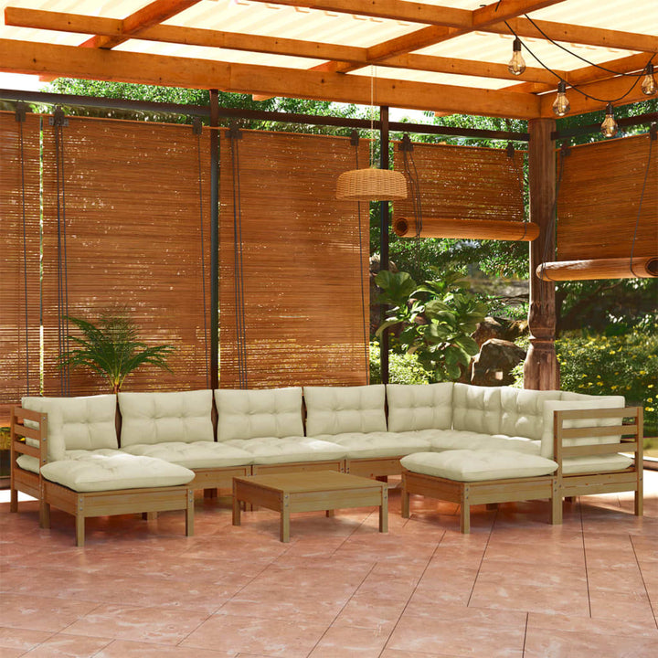 Set Mobilier Grădină Cu Perne, 10 Piese, Gri, Lemn Masiv Pin