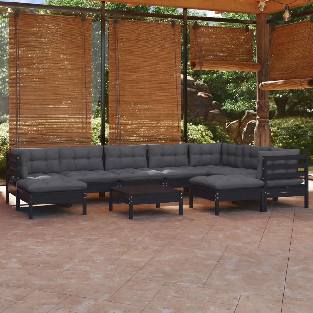 Set Mobilier Grădină Cu Perne, 10 Piese, Gri, Lemn Masiv Pin