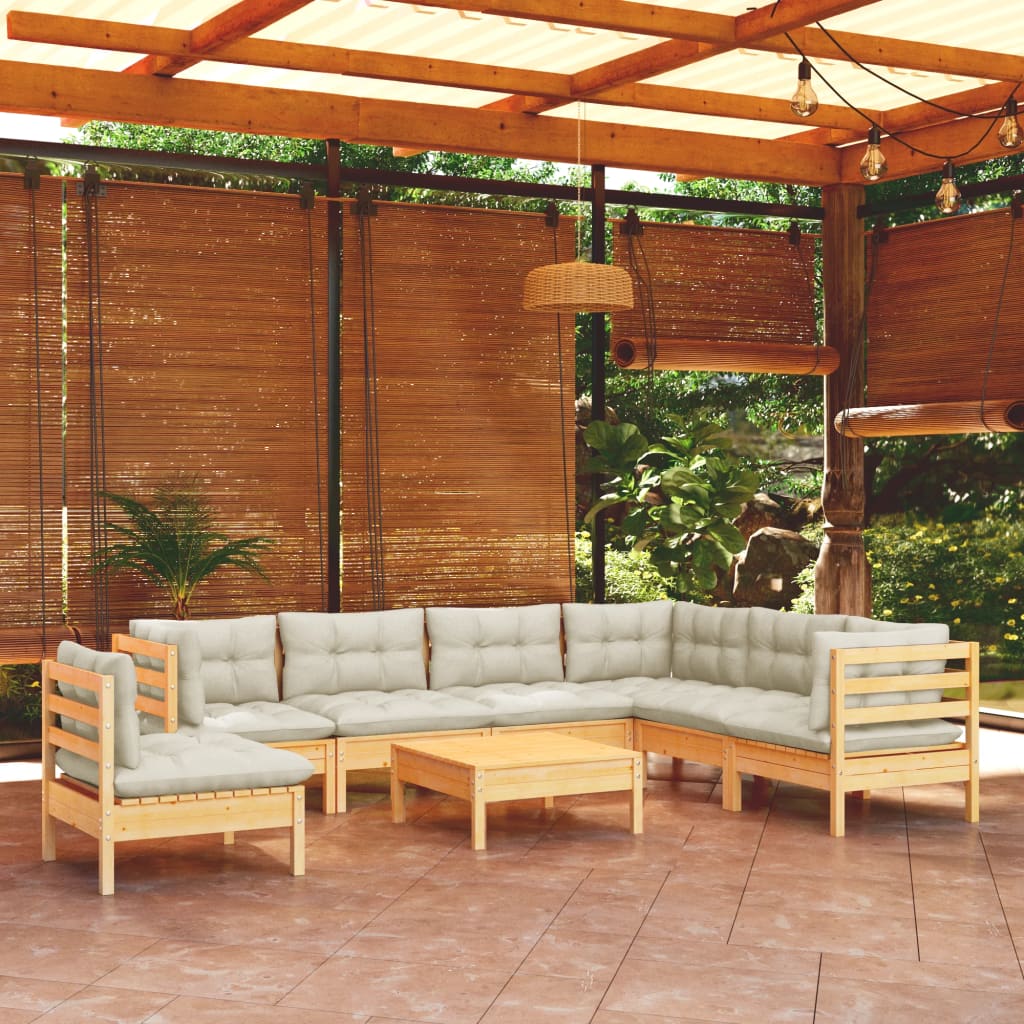 Set Mobilier De Grădină Cu Perne Gri, 8 Piese, Lemn Masiv Pin