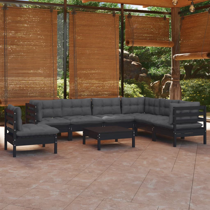 Set Mobilier De Grădină Cu Perne Gri, 8 Piese, Lemn Masiv Pin