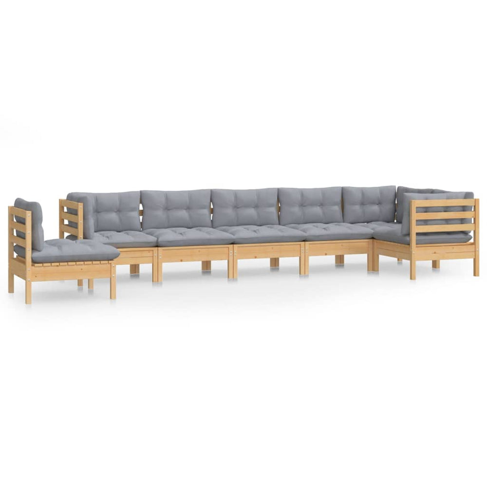 Set Mobilier De Grădină Cu Perne Gri, 8 Piese, Lemn Masiv Pin