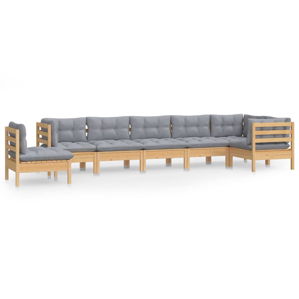 Set Mobilier De Grădină Cu Perne Gri, 8 Piese, Lemn Masiv Pin